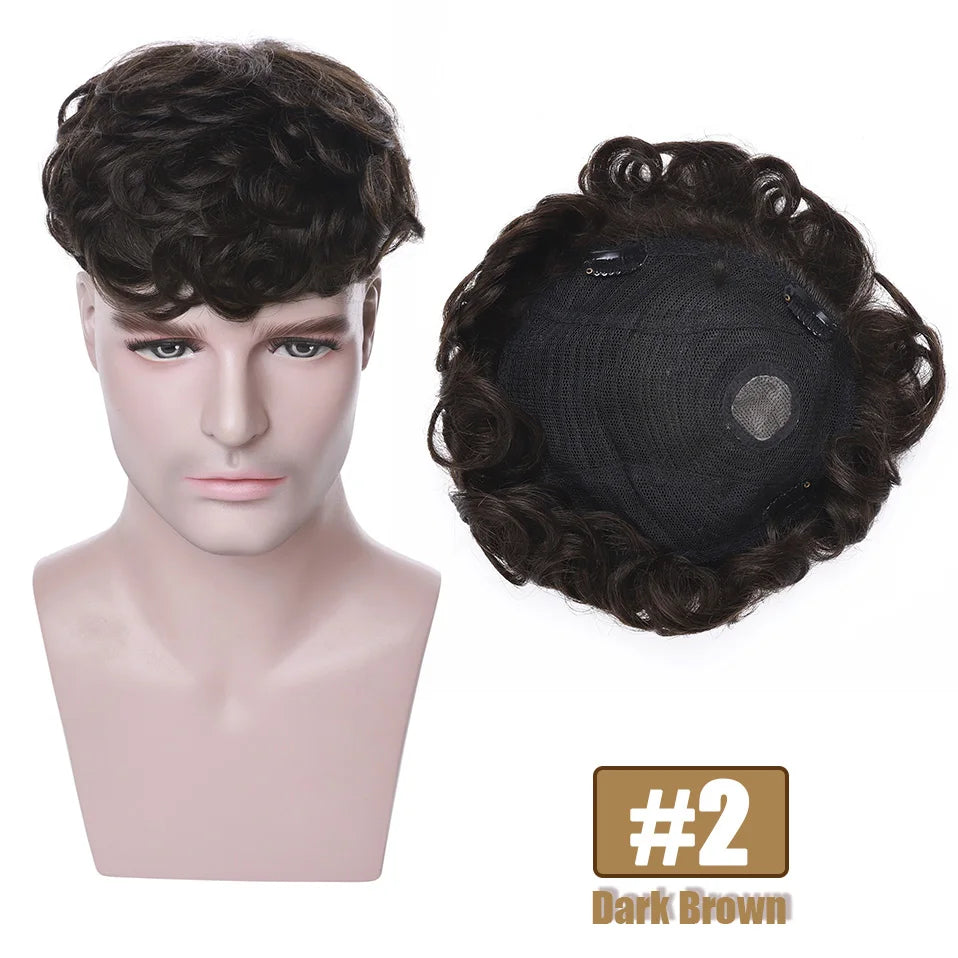 S-noilite 16x19cm 35g Men Toupee Human Hair Replacement System Hair Toppers Hairpiece 4Inch Hair Wig Men Clip In Hair Extensions