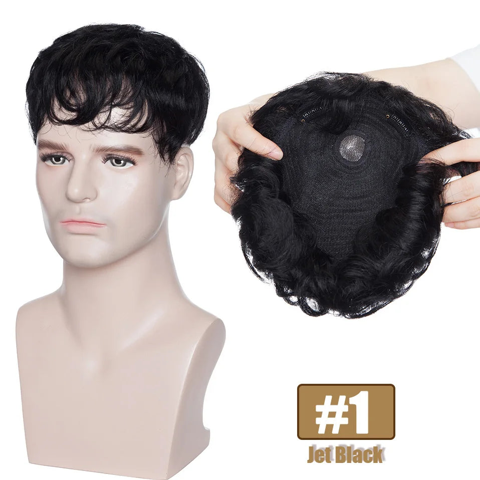 S-noilite 16x19cm 35g Men Toupee Human Hair Replacement System Hair Toppers Hairpiece 4Inch Hair Wig Men Clip In Hair Extensions
