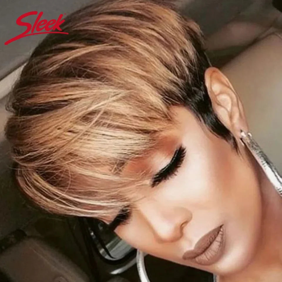 Sleek Short Human Hair Wigs Pixie Cut Wigs For Women Remy Brazilian Hair Wigs Short Wigs Natural Wave Short Wigs For Black Women