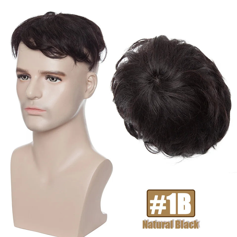 S-noilite 16x19cm 35g Men Toupee Human Hair Replacement System Hair Toppers Hairpiece 4Inch Hair Wig Men Clip In Hair Extensions