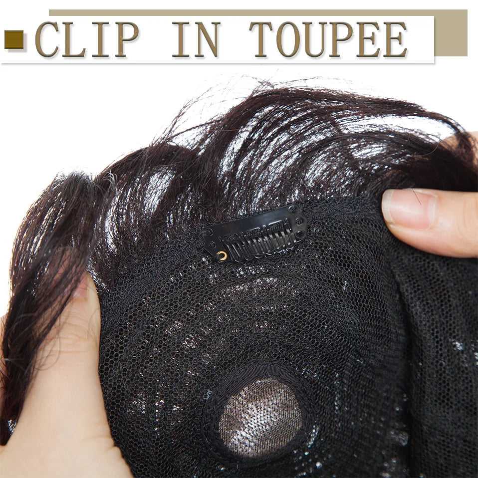 S-noilite 16x19cm 35g Men Toupee Human Hair Replacement System Hair Toppers Hairpiece 4Inch Hair Wig Men Clip In Hair Extensions