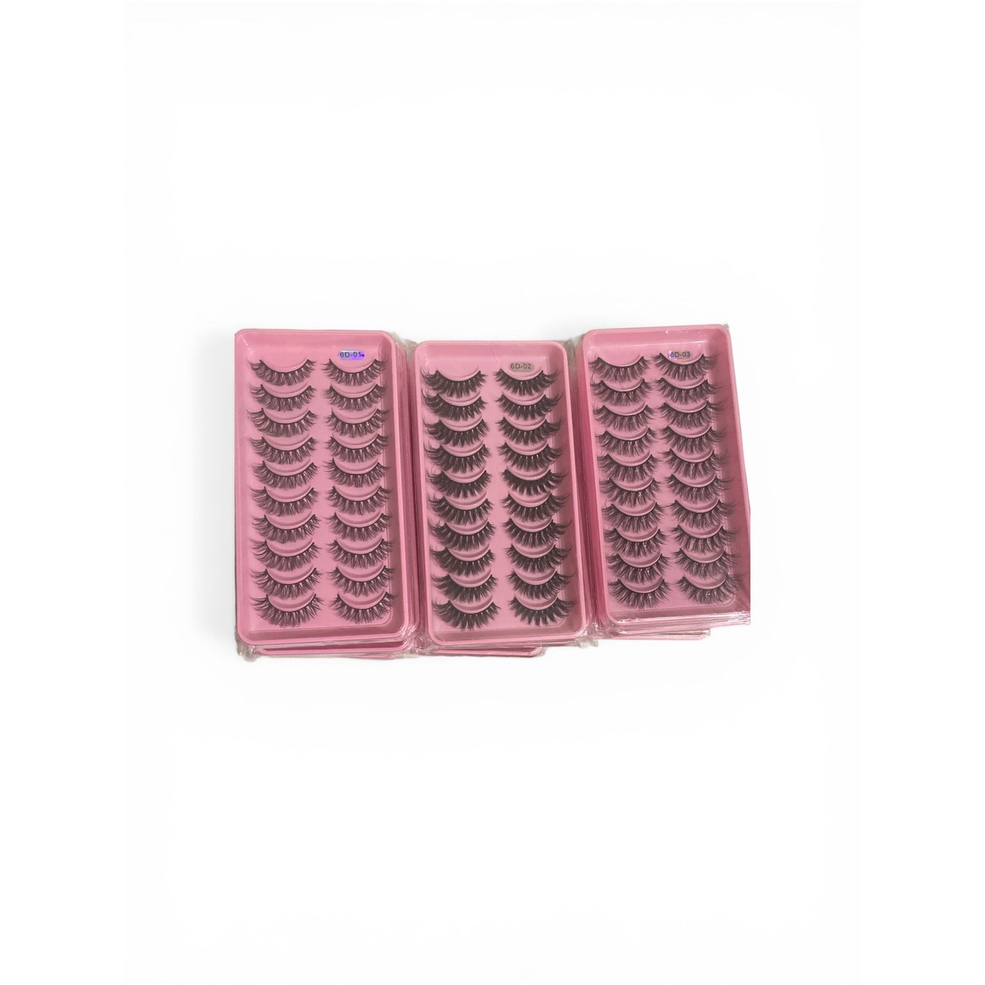 KB Lashes 3D mink style false eyelashes multipack in pink cases, dramatic wispy fluffy reusable lashes, styles 6D-01, 6D-02 and 6D-03 for glam eye makeup and beauty looks