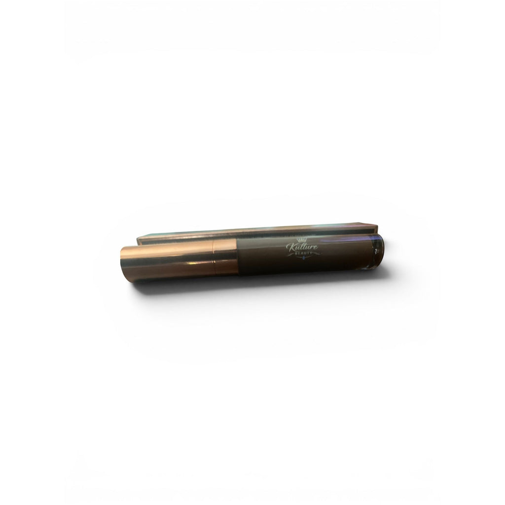 Kulture Beauty Matte Liquid Lipstick in rich nude brown shade with metallic gold cap, long-lasting smooth matte lip color, highly pigmented beauty makeup cosmetic on white background