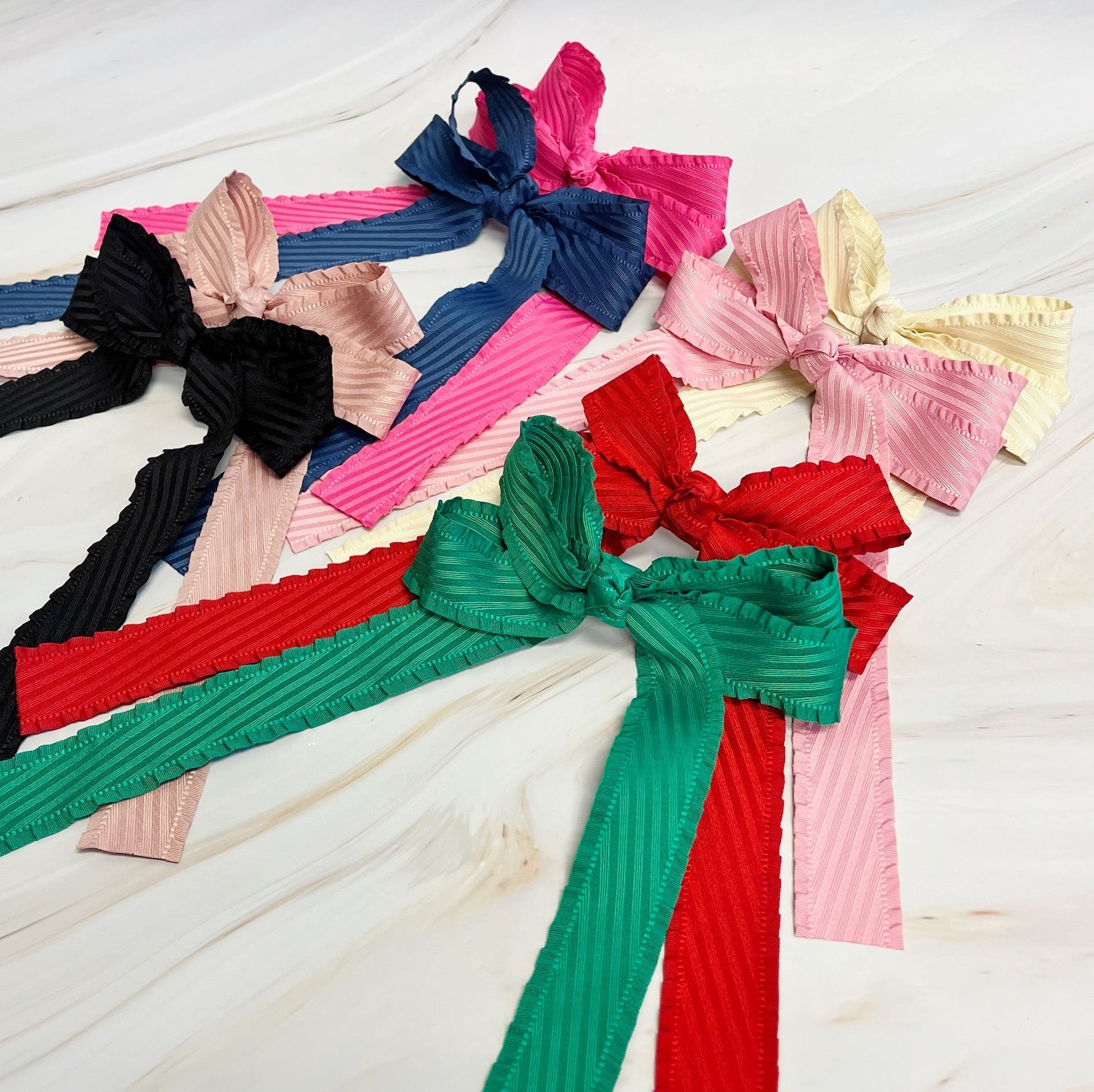 Doubled Frill Bow Hair Clip Set Of 2
