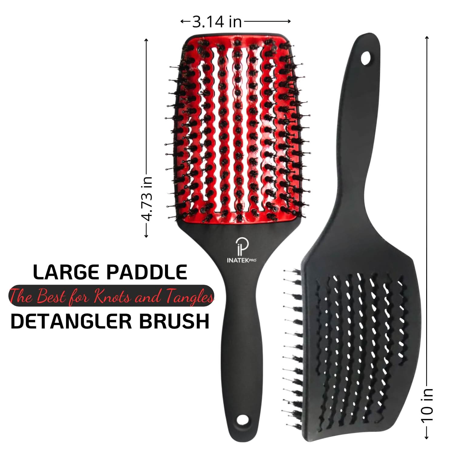 INATEKPRO Curved Vented Boar Bristle Detangler Brush - RED | LARGE