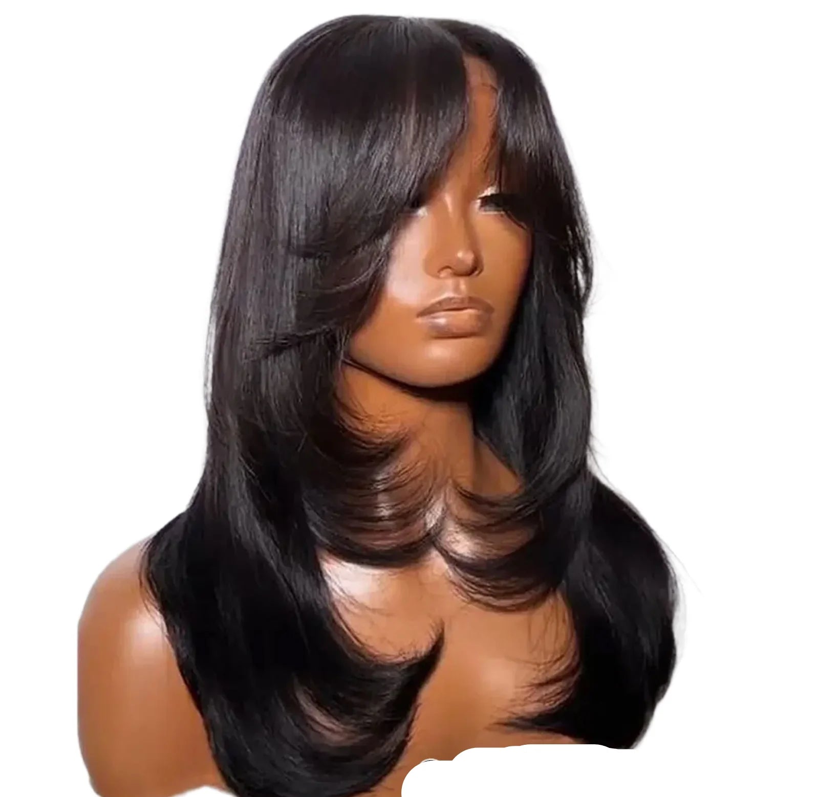 Layered Human Hair Wig with Curtain Bangs | 13x4 Lace Front &amp; 4x4 Closure | Glueless Wear-to-Go beautiful flowing layered cut wig