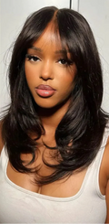 Layered Human Hair Wig with Curtain Bangs | 13x4 Lace Front &amp; 4x4 Closure | Glueless Wear-to-Go
