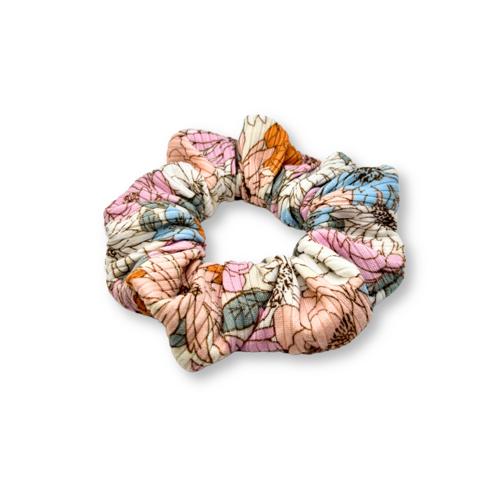 Mini Colorful Flowers Ribbed Scrunchie