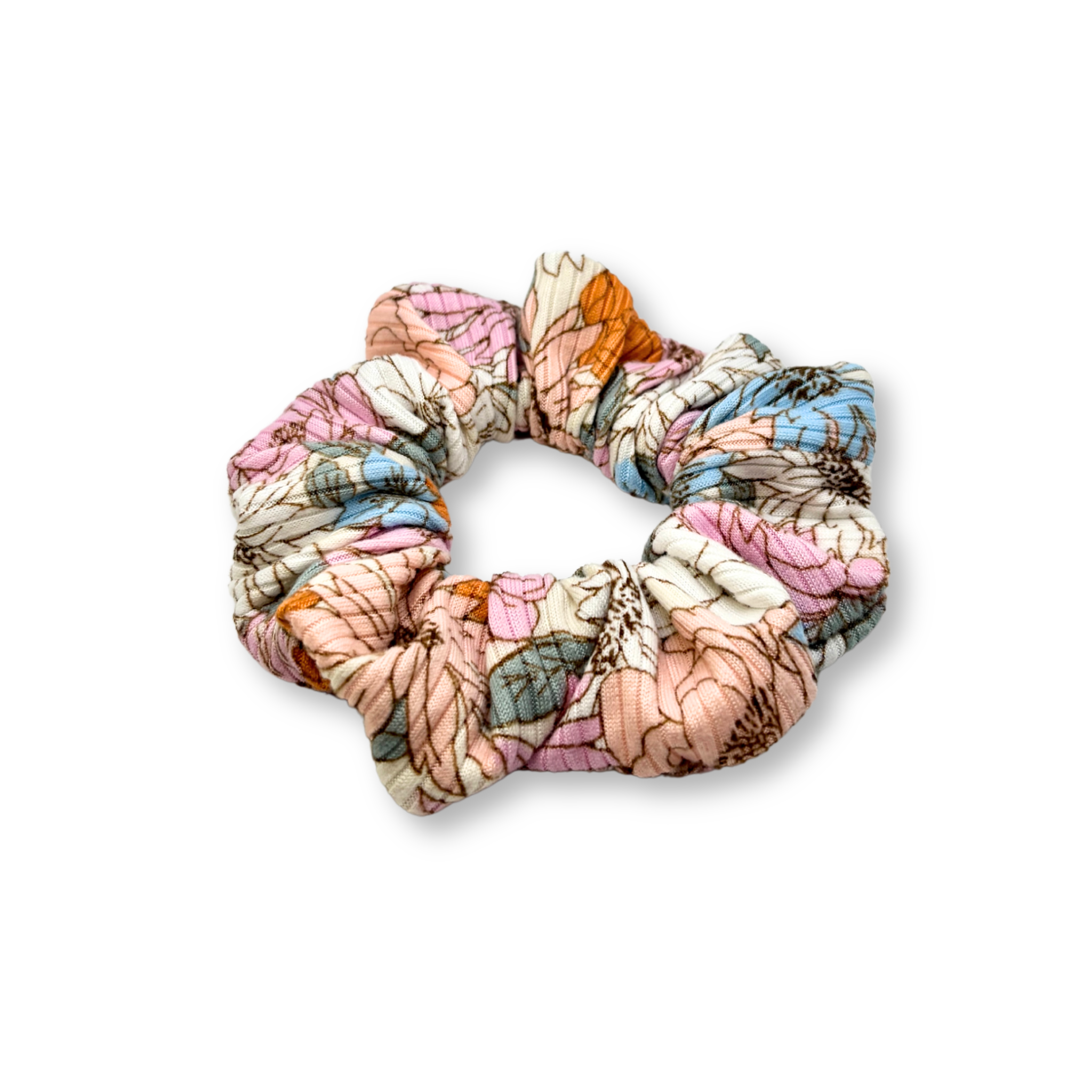 Mini Colorful Flowers Ribbed Scrunchie
