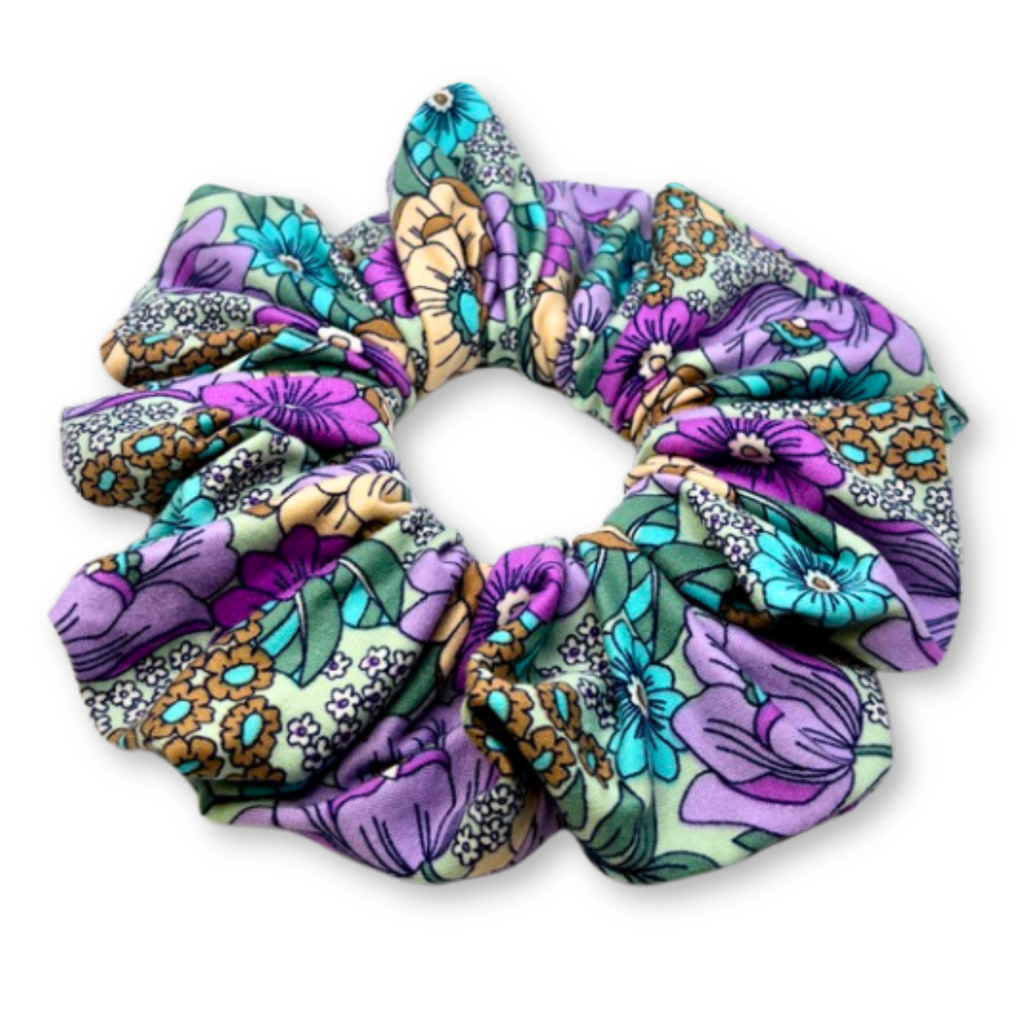 Purple & Green Floral Scrunchie