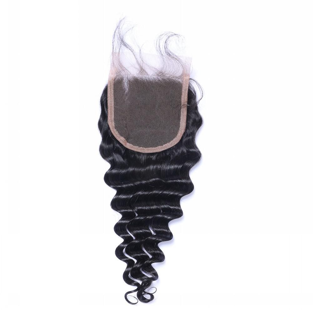 Black wavy hair closure on a white background. Deep Wave – 5x5 HD Lace Closure