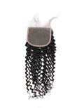Black wavy hair extension with a lace closure piece partial wig on a white background. Italian Curl – 5x5 HD Lace Closure