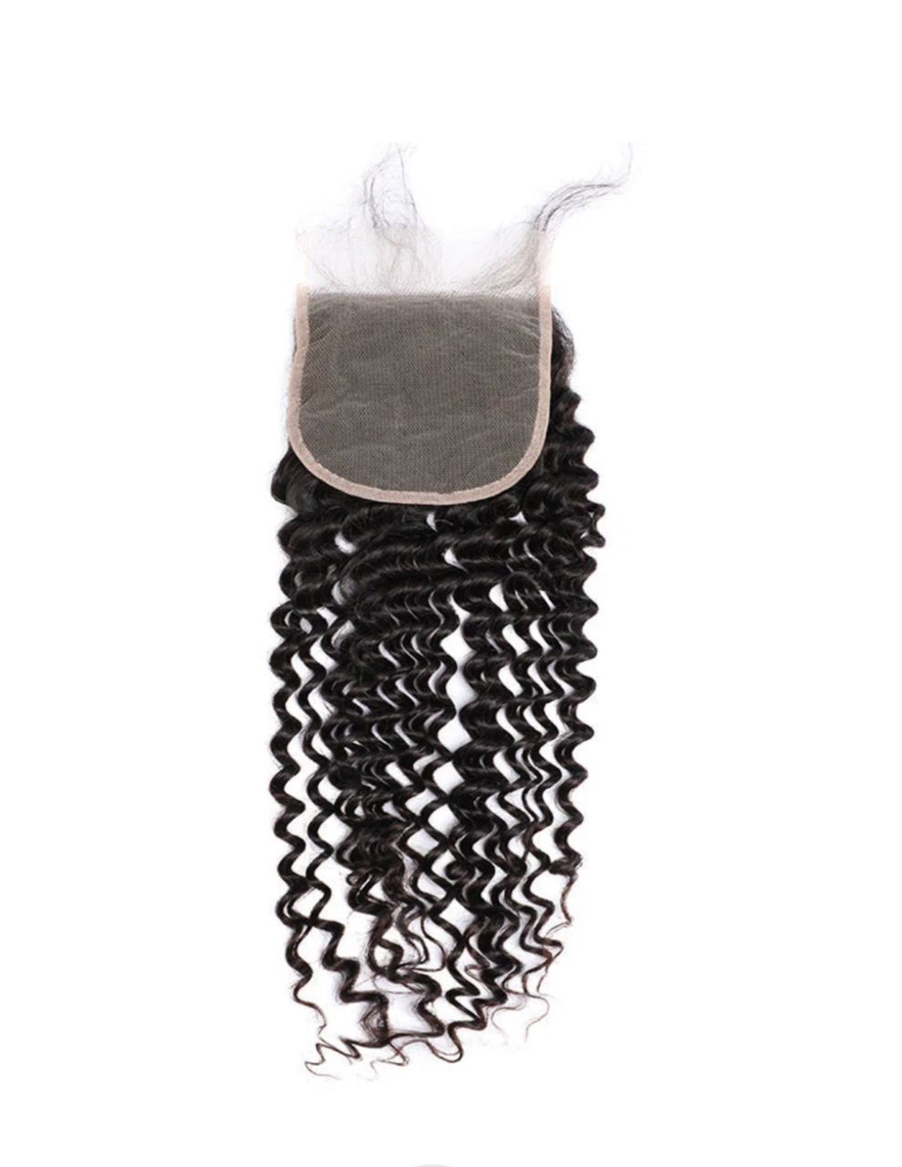 Black wavy hair extension with a lace closure piece partial wig on a white background. Italian Curl – 5x5 HD Lace Closure