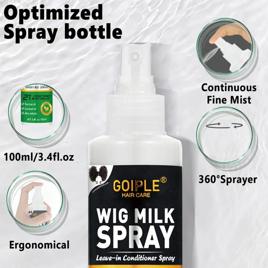 100ml Wig Milk Spray Moisturizing Care Spray for Wig Synthetic Hair Prevent Frizz Leave-in Conditioner for Wigs Smooth and Shine