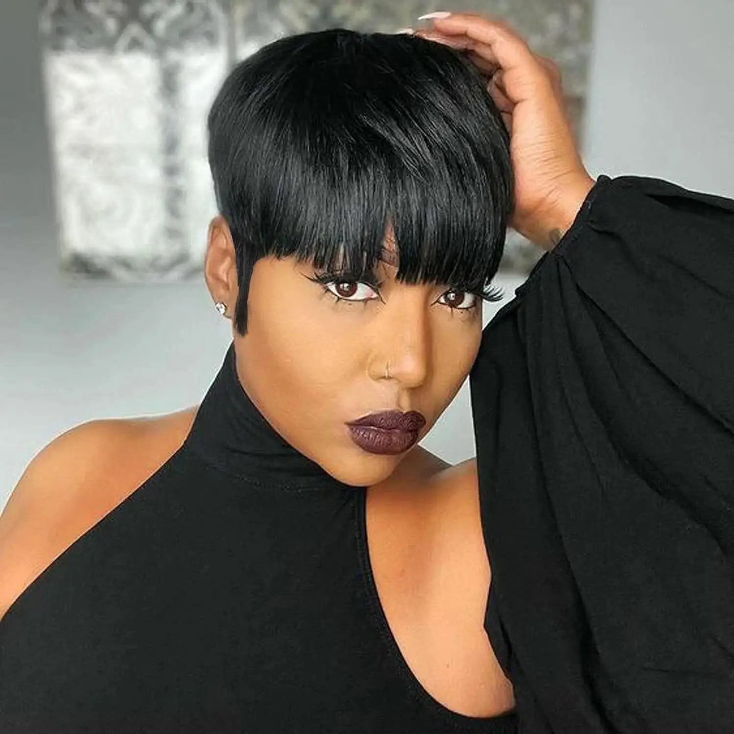 Short Pixie Cut Wig Human Hair Staright Layered Pixie Cut Wig Brazilian Remy Hair Full Machine Made Natural Color For Women