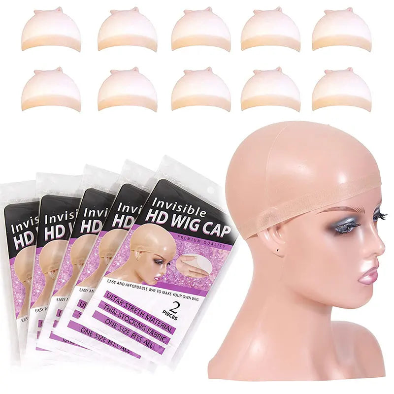 HD Wig Cap Breathable Wig Cap For Lace Front Wig 5 Packs 10 Pieces Stocking Cap For Women Wig Transparent Wig Cap Thin Invisible