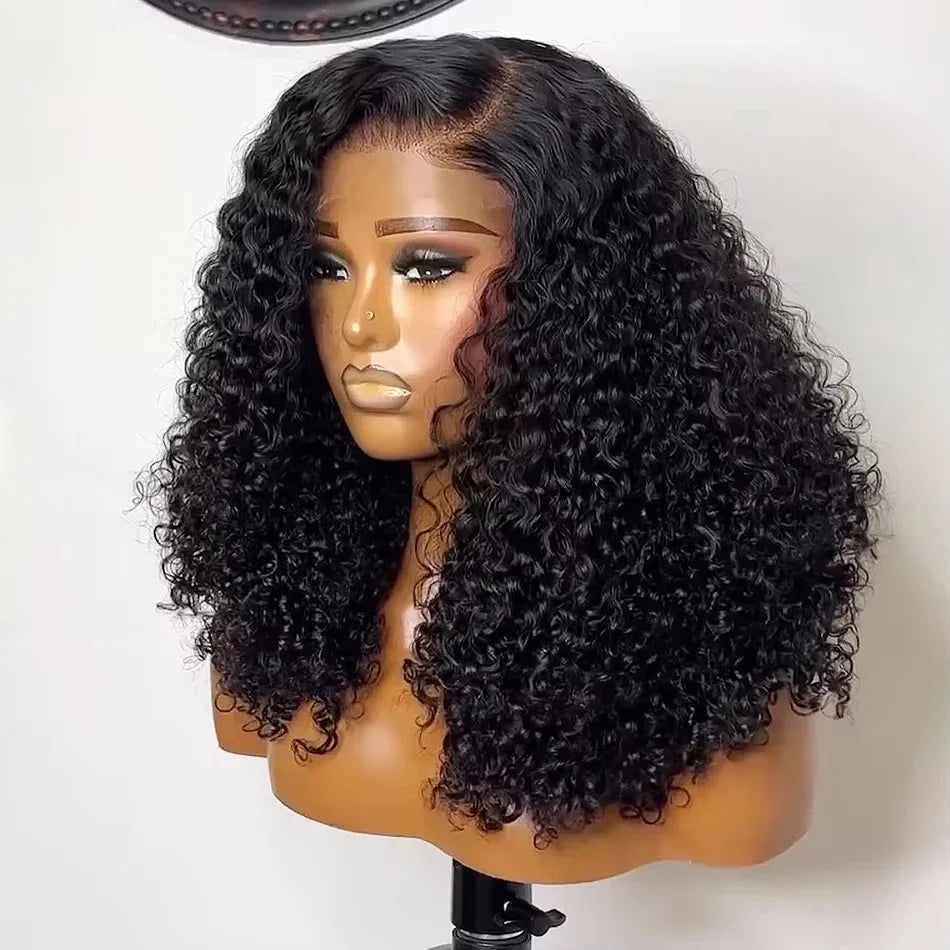 200% Density Short Curly Bob Wigs 13x4 Lace Front 4x4 Closure Deep Wave Brazilian Remy Human Hair 14 Inch