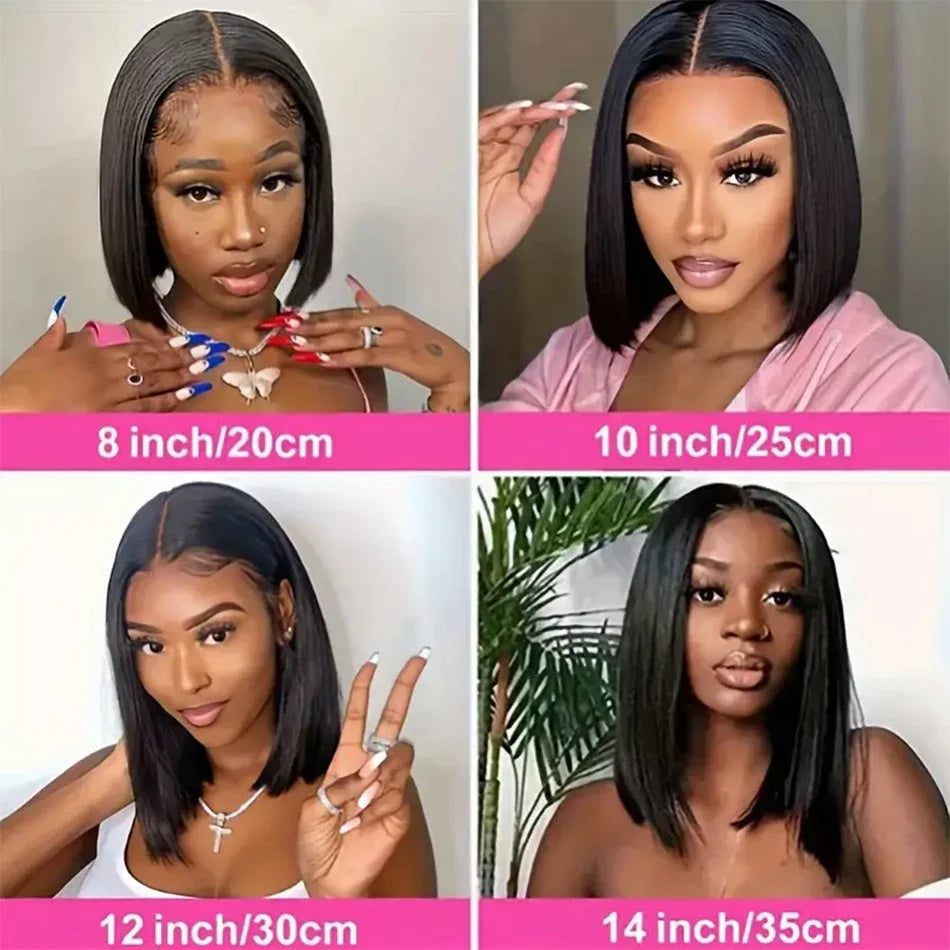 Glueless Wigs Human Hair Ready To Wear Bone Straight Short Bob Wigs For Women Lace Front Wig 100% Human Hair Wigs Pre Cut Lace