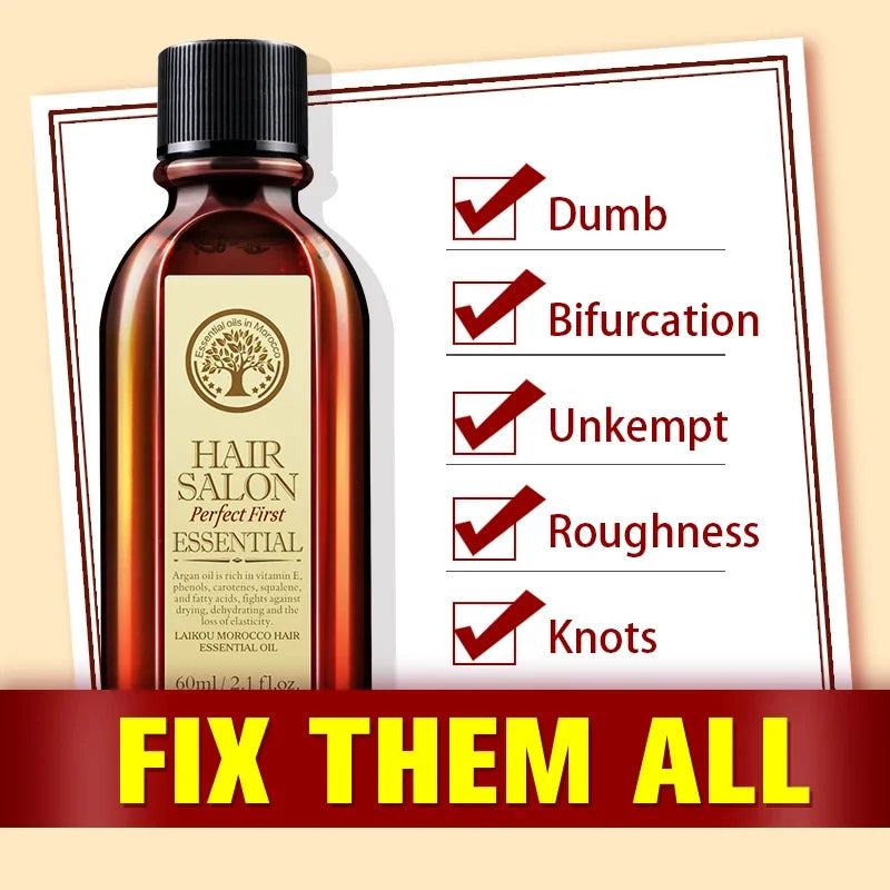 Laikou Argan Hair Oil Essential Oil Natural Anti-hair Loss Prevent Hair Dry Soft Nourishing Frizz Damaged Repair Care 60ml