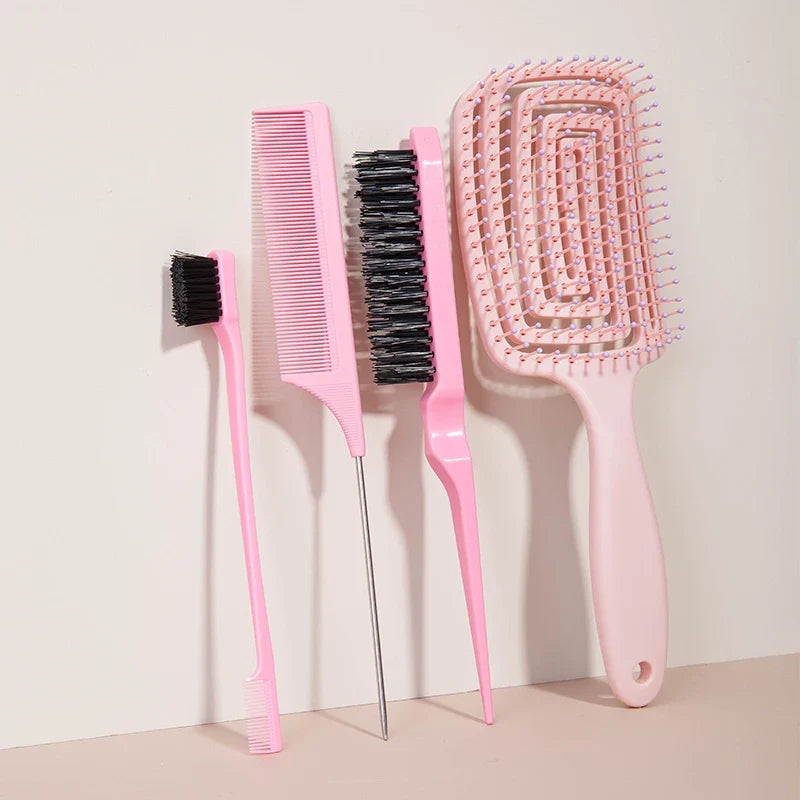 5pcs comb set Relaxing Elastic Massage Comb Hollow Out Hair Brush Scalp Massage Combs Hair Styling Spray bottle Hair Salon Tools