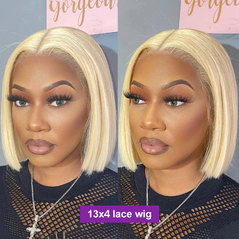 613 Honey Blonde Bob Lace Front Human Hair Wigs 13x4 Remy Brazilian Straight Short Bob 10 14 Inch