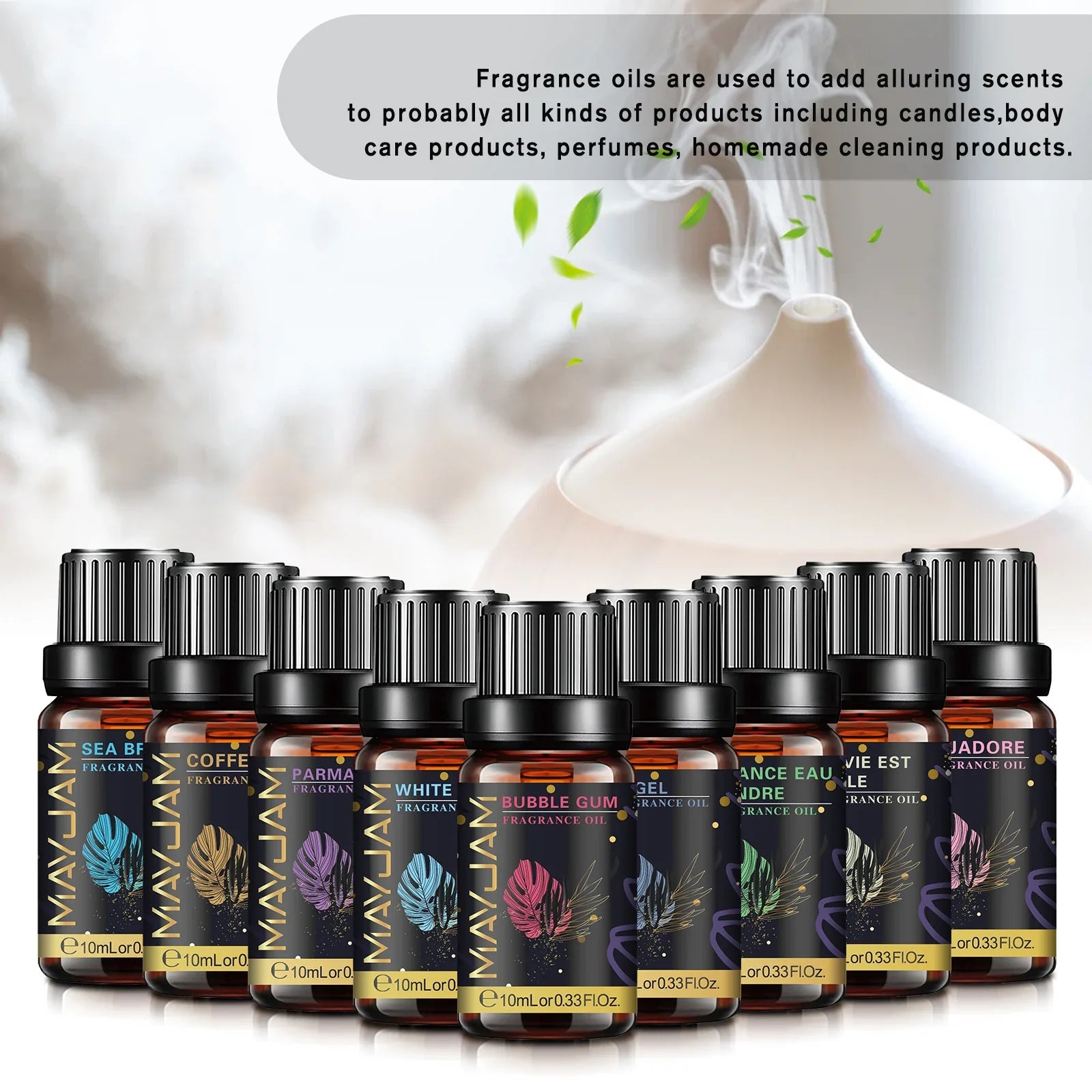 MAYJAM 10ml Aromatic Essential Oil Bubble Gum La Vie Est Belle D-Jadore White Musk Sea Breeze Baby Powder Long-lasting Scents