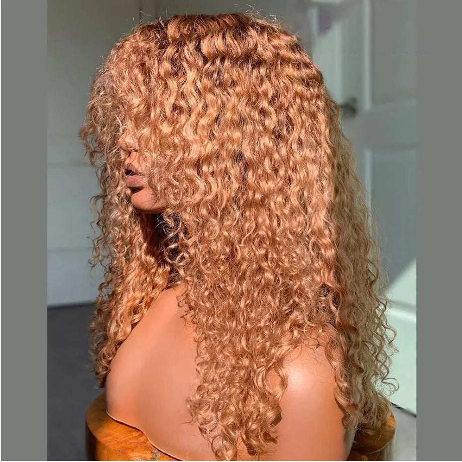 Honey Blonde Soft 26“Long Kinky Curly 180Density Machine Wig With Bangs For Black Women High Temperature Cosplay Glueless Daily