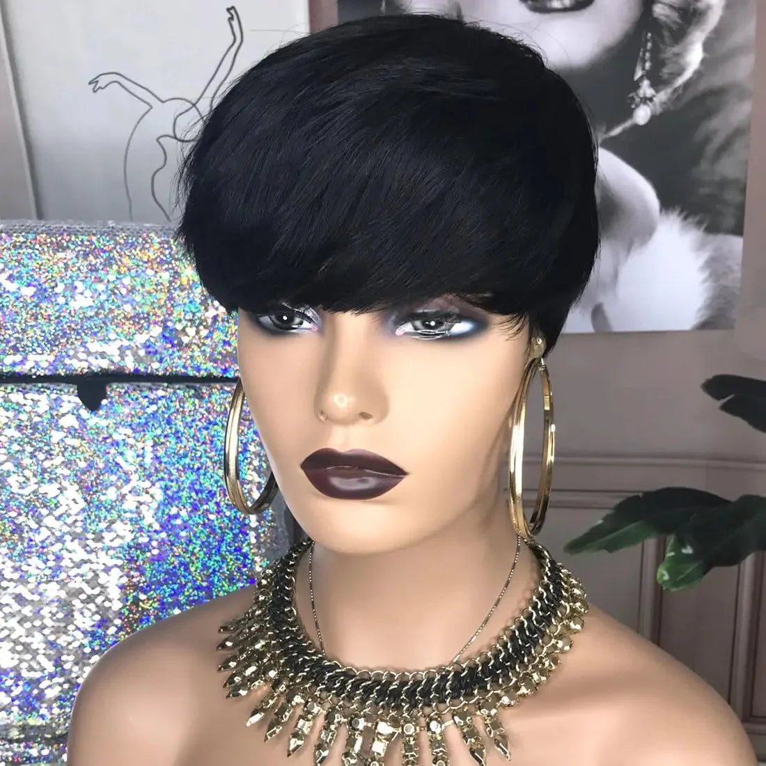 Short Pixie Cut Wig Human Hair Staright Layered Pixie Cut Wig Brazilian Remy Hair Full Machine Made Natural Color For Women