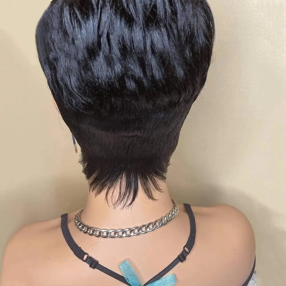 Short Bob Pixie Cut Wigs Straight Natural Color Bob Wig With Bangs Brazilian Virgin Remy Human Hair Wigs Full Machine Made Wigs