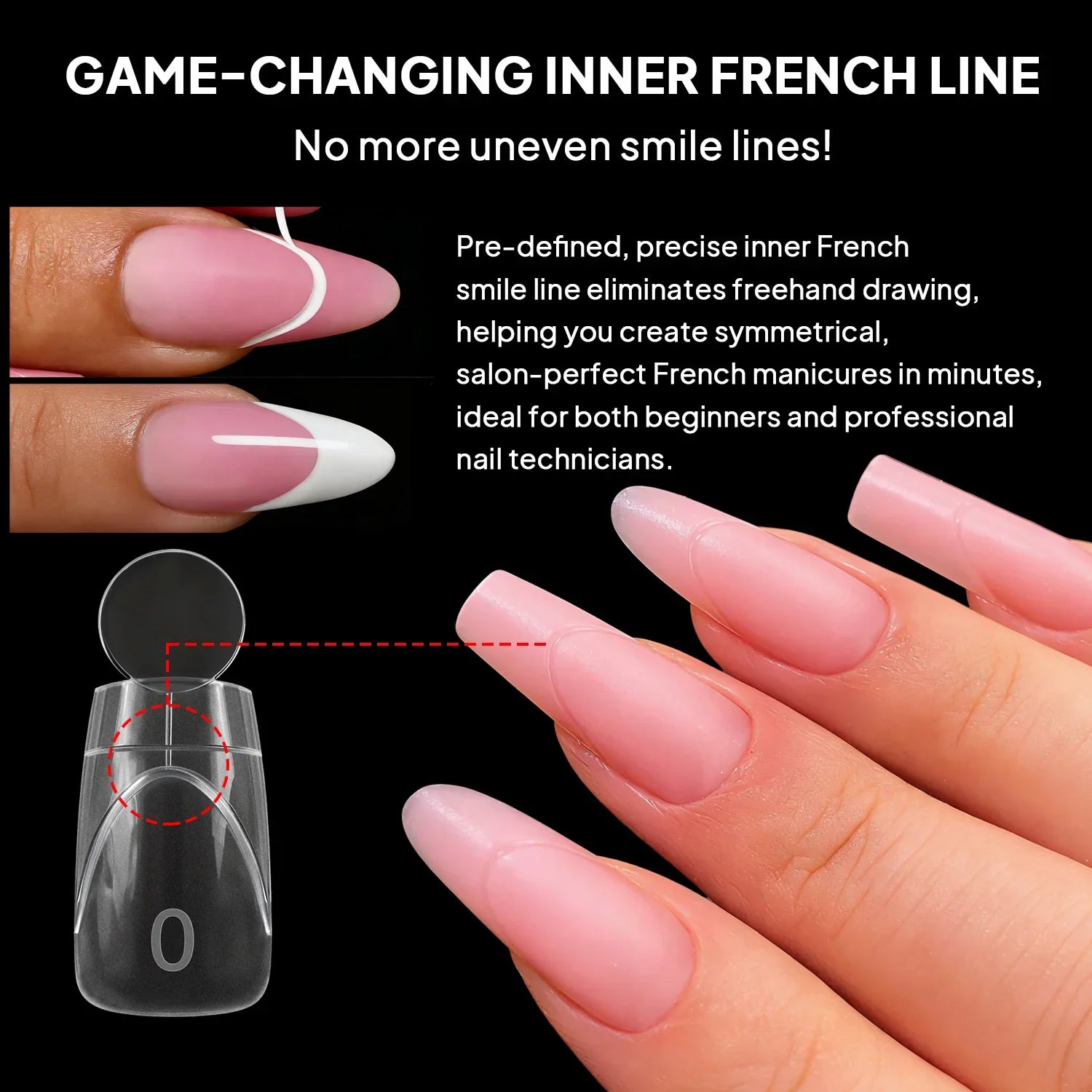Nailpop French Line Dual Forms Nail Extension Tips Matte Inner F1 Molds 140Pcs