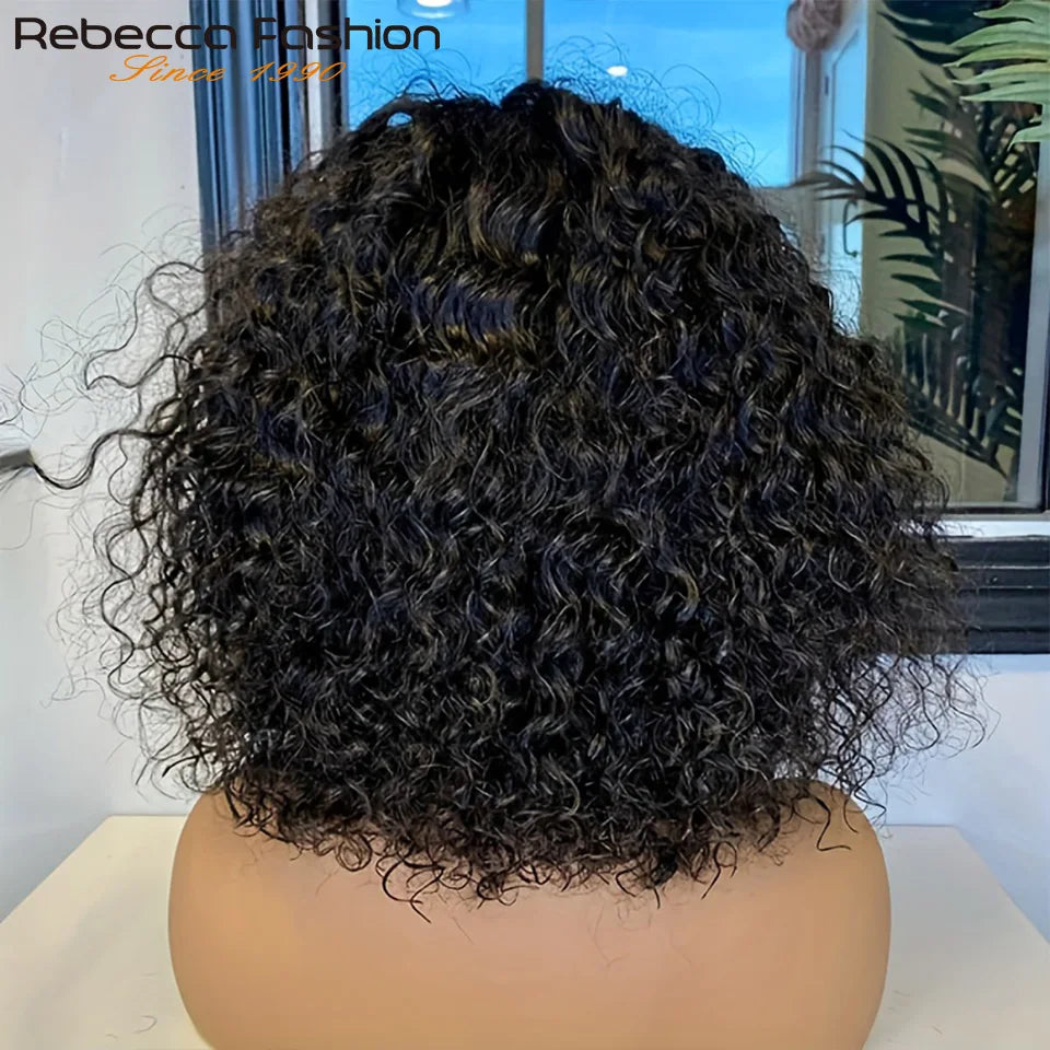 Jerry Curly Short Pixie Bob Cut Human Hair Wigs With Bangs Remy Curly Bob Wigs For Black Women Full Machine Made Wig #1B 1B/99J