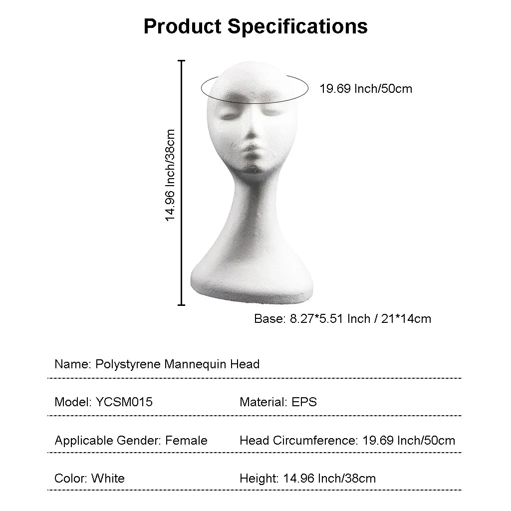 19.5'' Inch Styrofoam Female Wig Head Mannequins Manikin, Style, Model & Display Women's Wigs, Hats & Hairpieces Stand