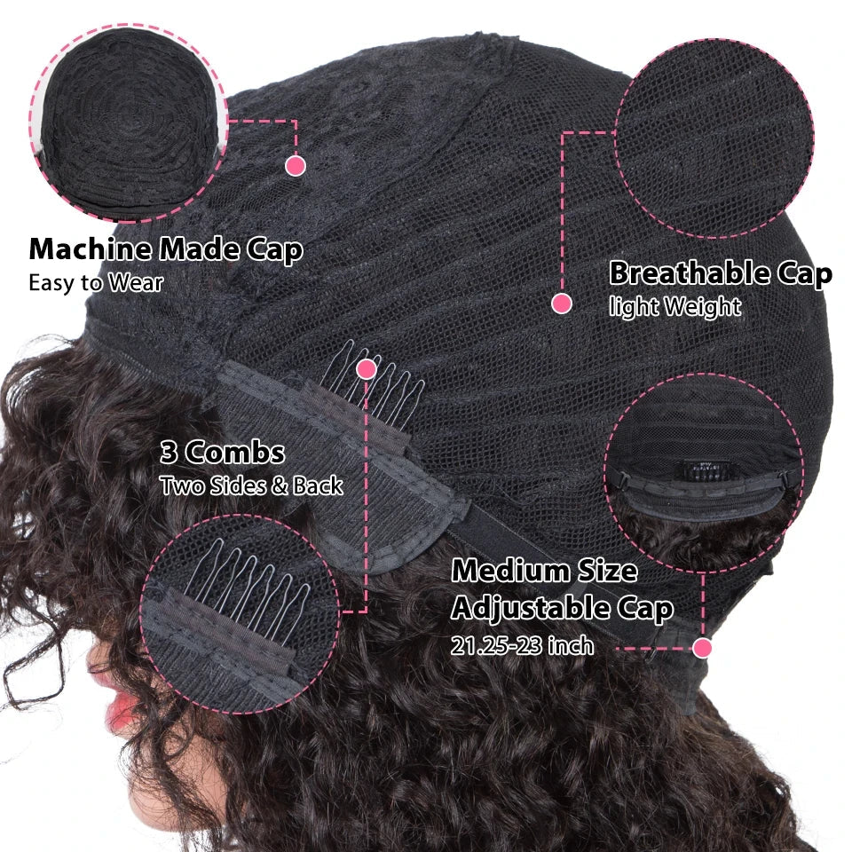 Jerry Curly Short Pixie Bob Cut Human Hair Wigs With Bangs Remy Curly Bob Wigs For Black Women Full Machine Made Wig #1B 1B/99J