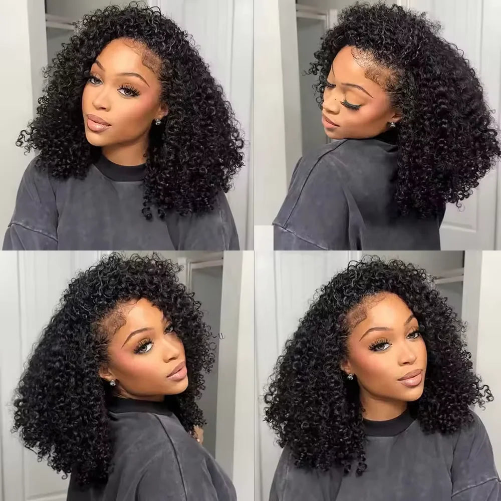 16 Inch Curly Half Wig Human Hair 3 IN 1 Seamless Flip Over Half Wig Human Hair Water Wave Human Hair Drawstring Wig 200 Density