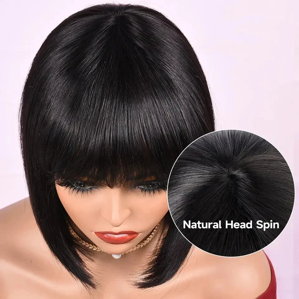 Rebecca Orange Blonde & 99J Red Straight Bob Wig with Bangs | Human Hair Machine Made