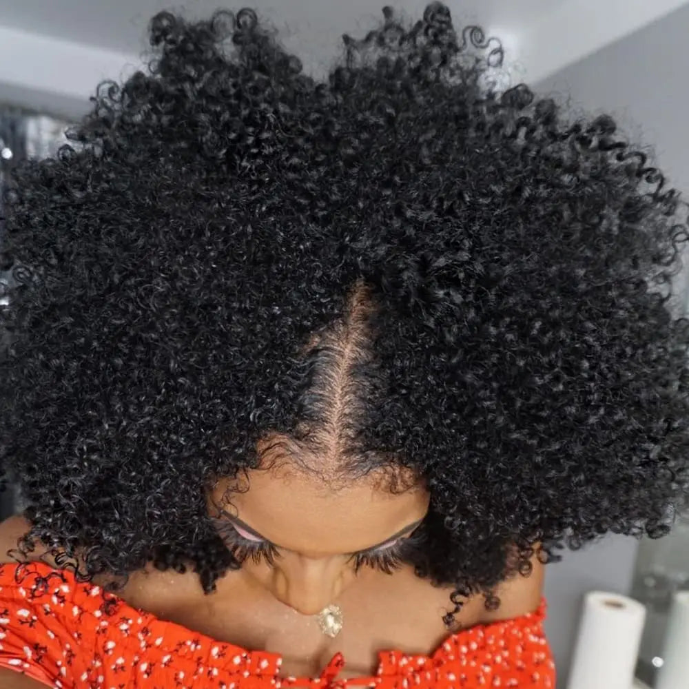 200% Density Afro Kinky Curly Human Hair V Part Wig for Africa-American Women V Part Wig Easy Install Machine Made SewIn Wig