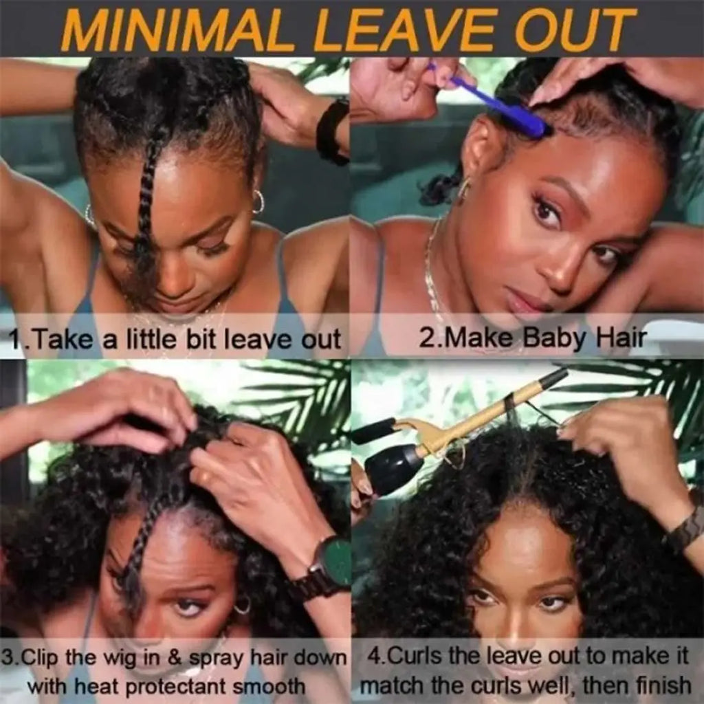 200% Density Afro Kinky Curly Human Hair V Part Wig for Africa-American Women V Part Wig Easy Install Machine Made SewIn Wig
