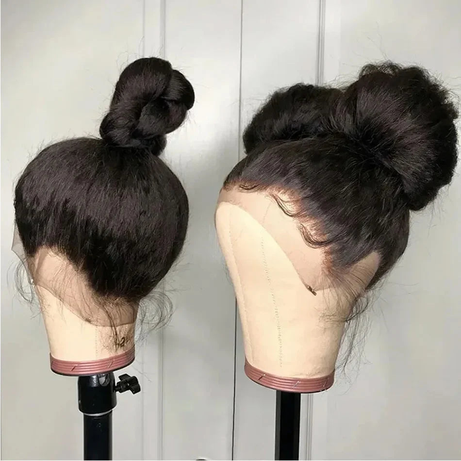13x6 Kinky Straight Full Lace Front Wig Human Hair Yaki Straight Lace Frontal Wig Brazilian Guleless Wig Pre Plucked For Women