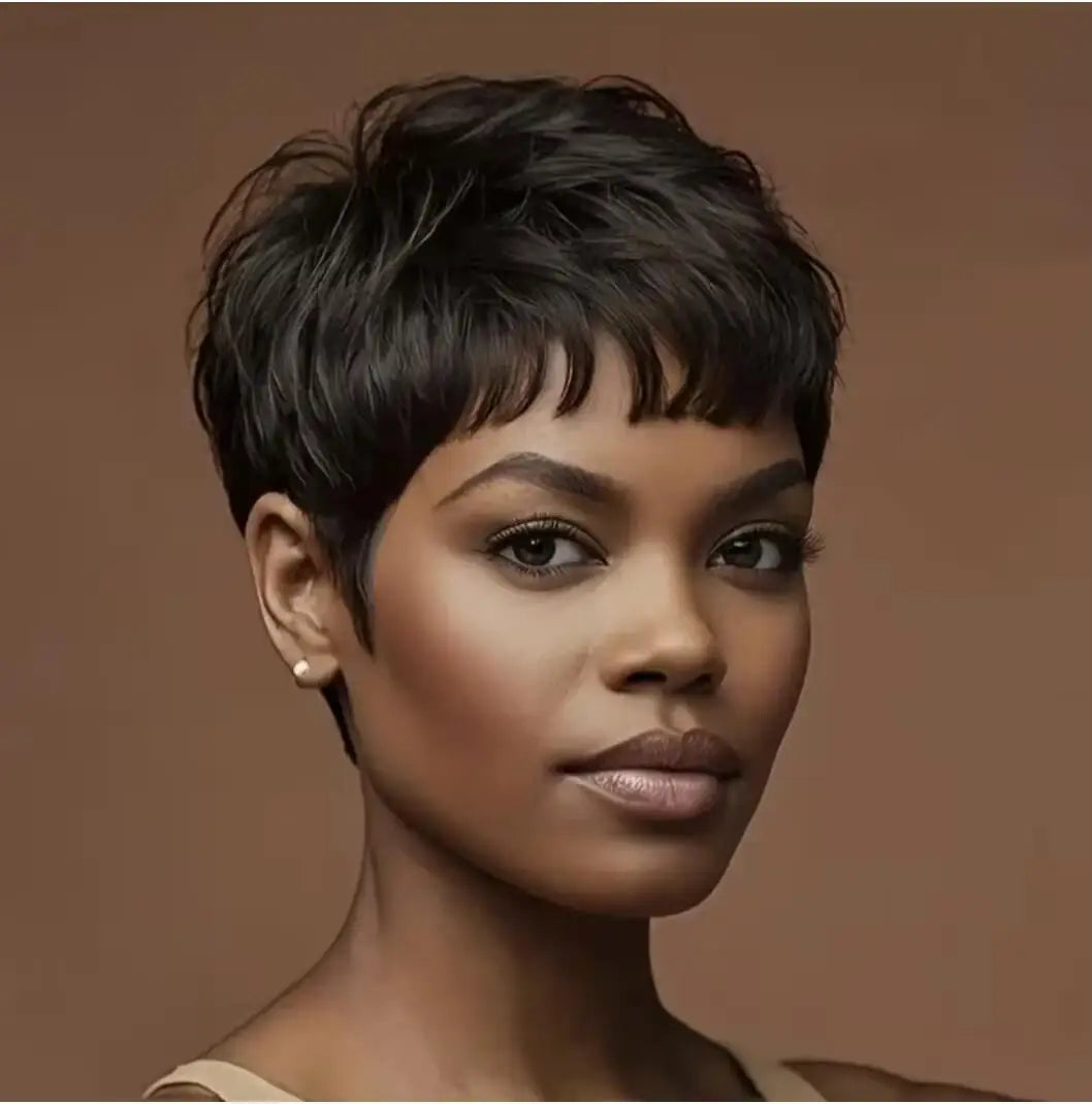 Synthetic short black hair wig Pixie cut wig for Bangs short Fak wig for women party wig short hair*China