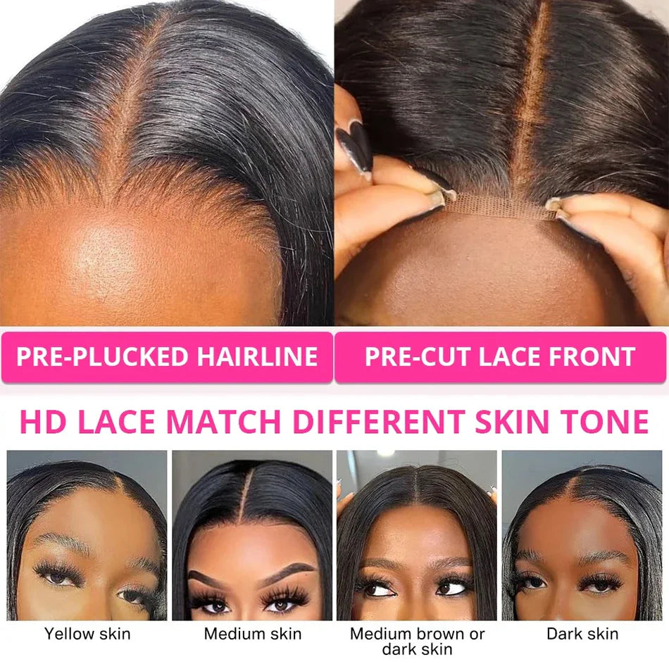 Glueless Wigs Human Hair Ready To Wear Bone Straight Short Bob Wigs For Women Lace Front Wig 100% Human Hair Wigs Pre Cut Lace