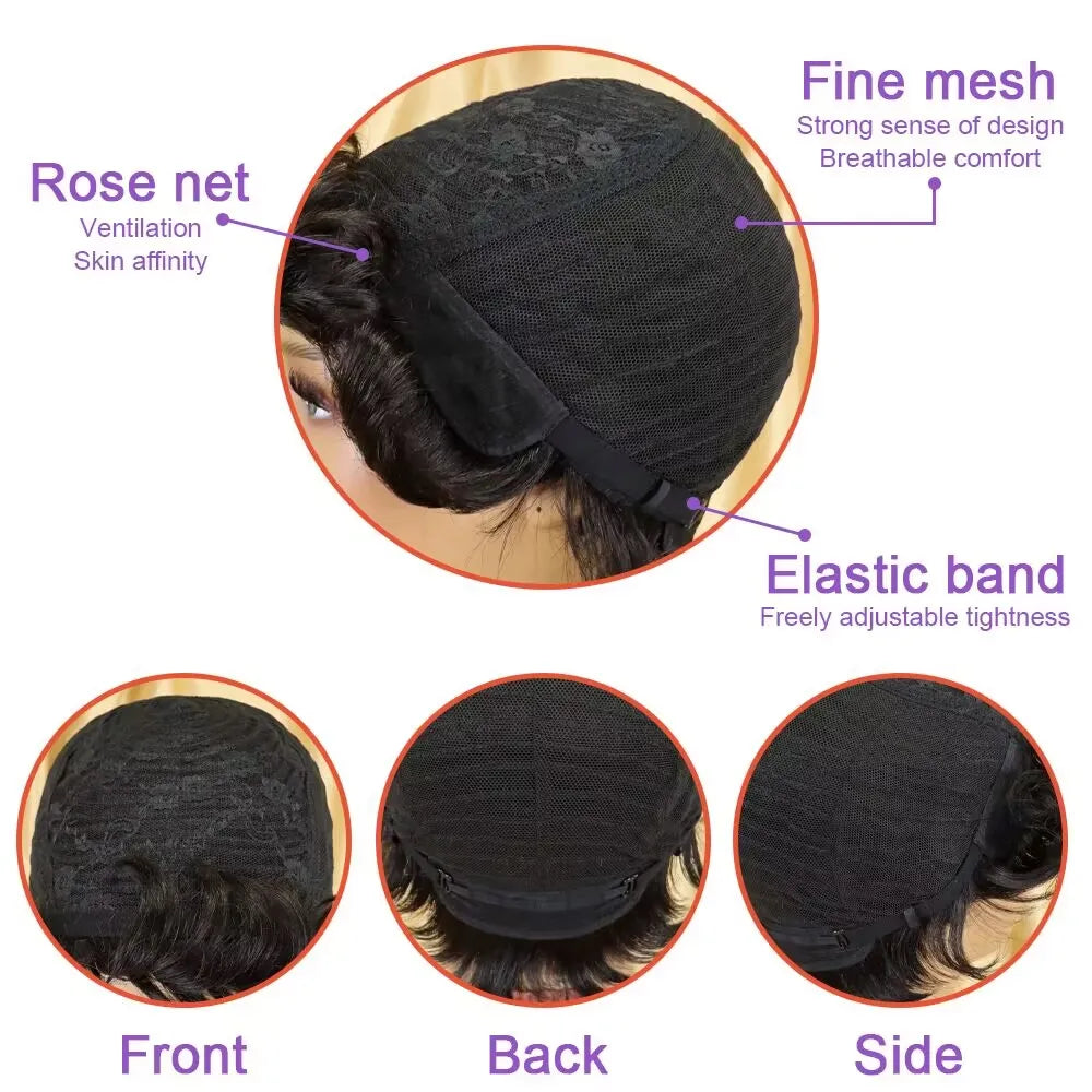 Short Bob Pixie Cut Wigs Straight Natural Color Bob Wig With Bangs Brazilian Virgin Remy Human Hair Wigs Full Machine Made Wigs