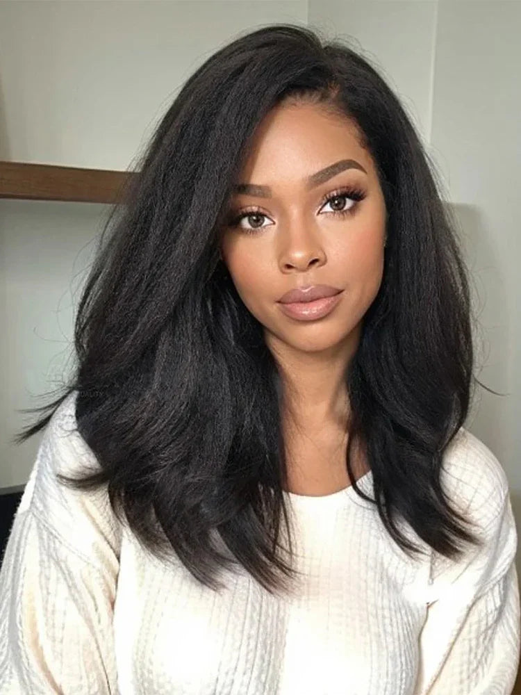 13x6 Kinky Straight Full Lace Front Wig Human Hair Yaki Straight Lace Frontal Wig Brazilian Guleless Wig Pre Plucked For Women