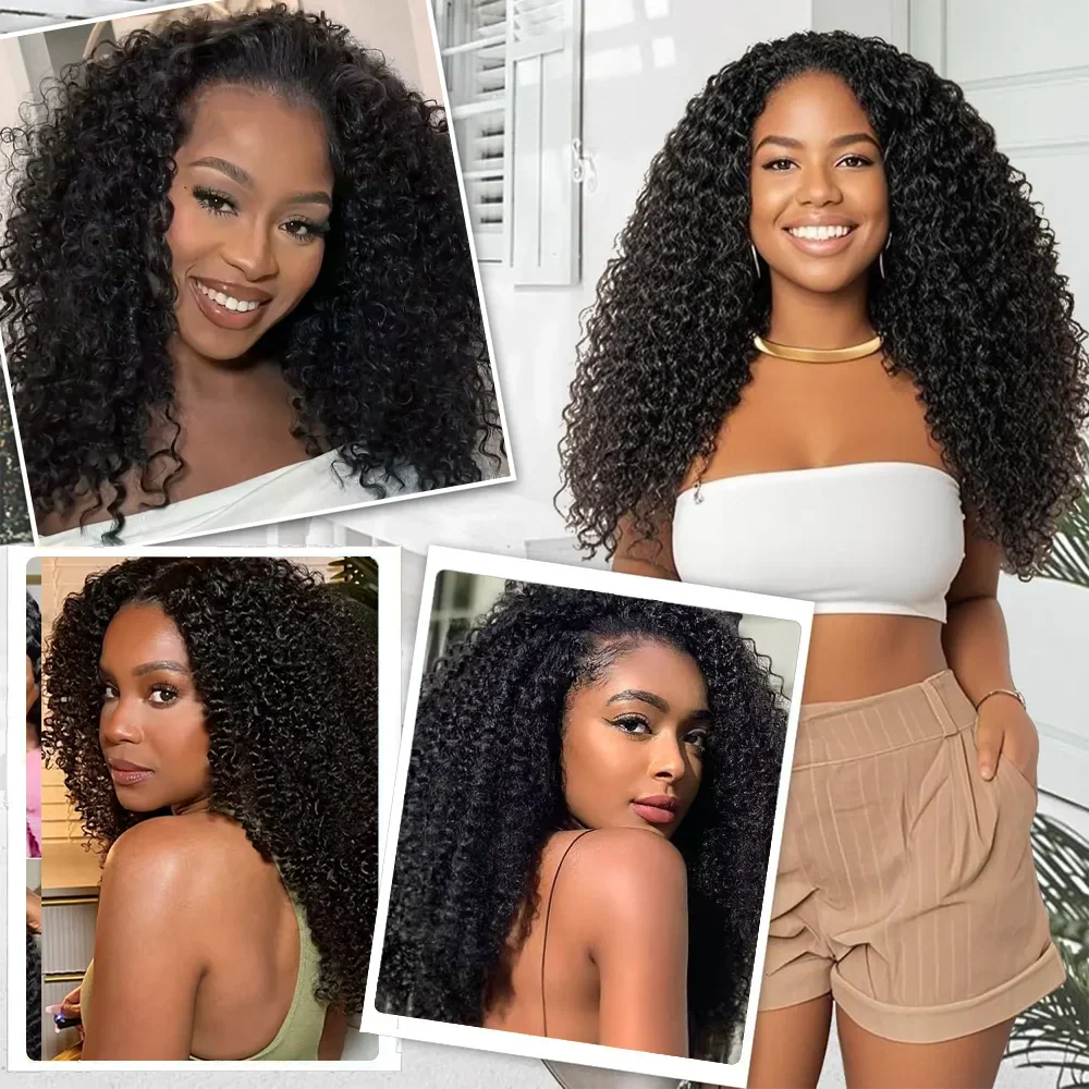 16 Inch Curly Half Wig Human Hair 3 IN 1 Seamless Flip Over Half Wig Human Hair Water Wave Human Hair Drawstring Wig 200 Density