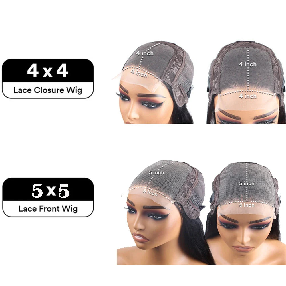 200% Density Glueless 5x5 Straight Lace Closure Wig Human Hair For Women 4x4 HD Transparent Pre Plucked Closure Wigs