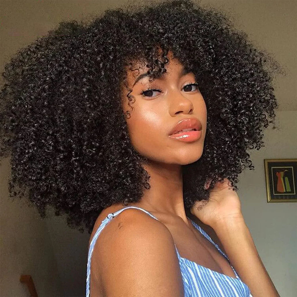 Short Bouncy Curly Bob Wig with Bangs | Glueless Human Hair Wig | Brazilian Remy Hair