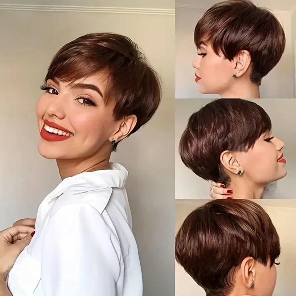 Rebecca Grey Bob Wig | Short Straight Pixie Human Hair with Bangs