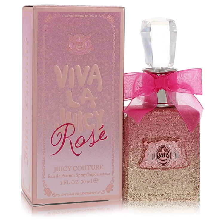 Juicy Couture Viva La Juicy Rose perfume bottle and packaging on a white background
