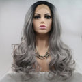 24" Lace Front Synthetic Wig in Grey Ombre, Long Wavy
