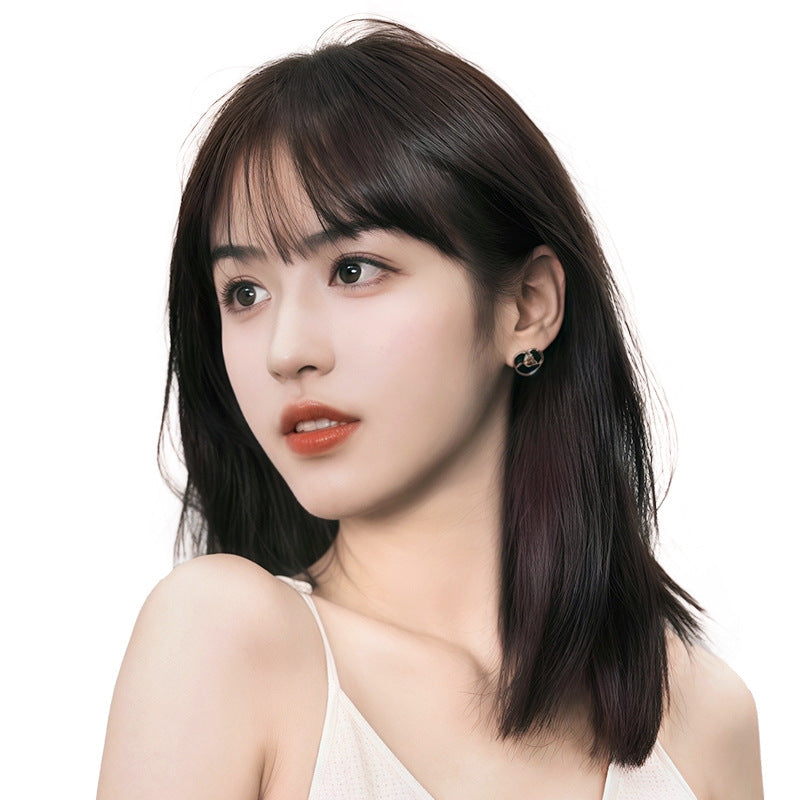 Women's Hand Woven Double Delivery Needle Wig with Bangs Sheath Real Human Hair Silk Sleeve