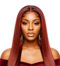 Dark Auburn Straight Human Hair 24' Lace Closure Wigs With Baby Hair
